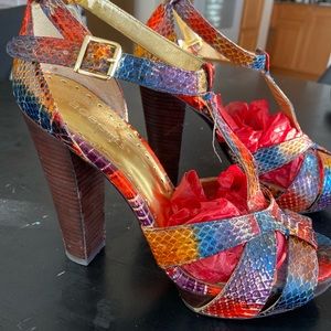BCBGirls multi-color snakeskin open-toe platform sandals